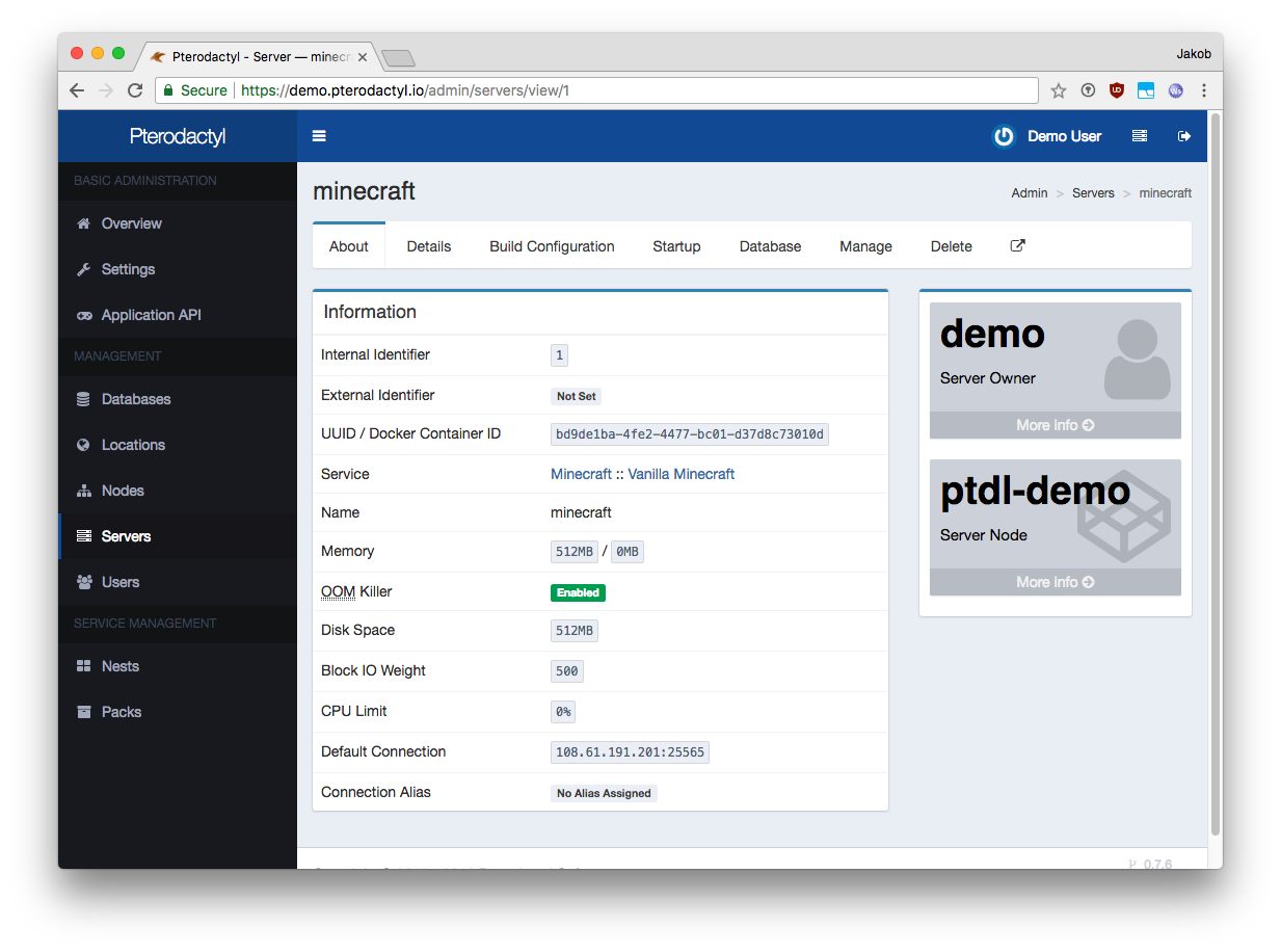 Admin Servers : fiche d’un serveur Minecraft